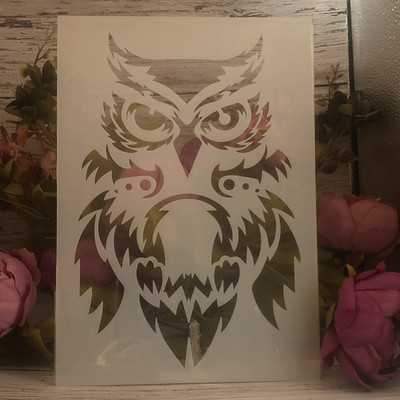 4Pcs A4 29cm Mandala Vuk Papiga Sova DIY šablone za slojeve Zidne slike Album za utiskivanje Ukrasni predložak