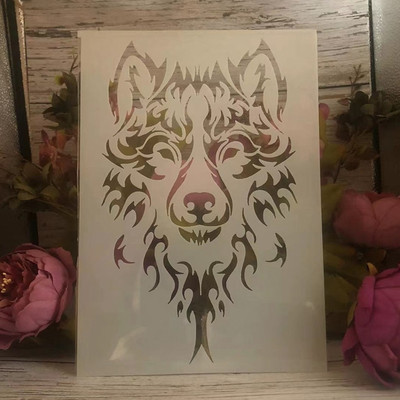 4Pcs A4 29cm Mandala Vuk Papiga Sova DIY šablone za slojeve Zidne slike Album za utiskivanje Ukrasni predložak