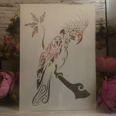 4Pcs A4 29cm Mandala Vuk Papiga Sova DIY šablone za slojeve Zidne slike Album za utiskivanje Ukrasni predložak