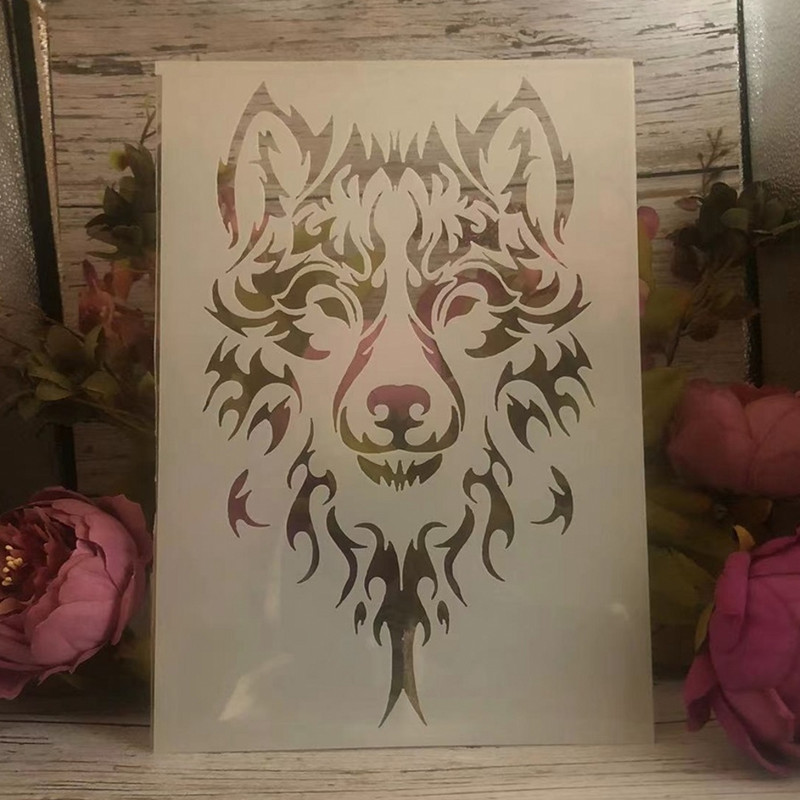 4Pcs A4 29cm Mandala Vuk Papiga Sova DIY šablone za slojeve Zidne slike Album za utiskivanje Ukrasni predložak