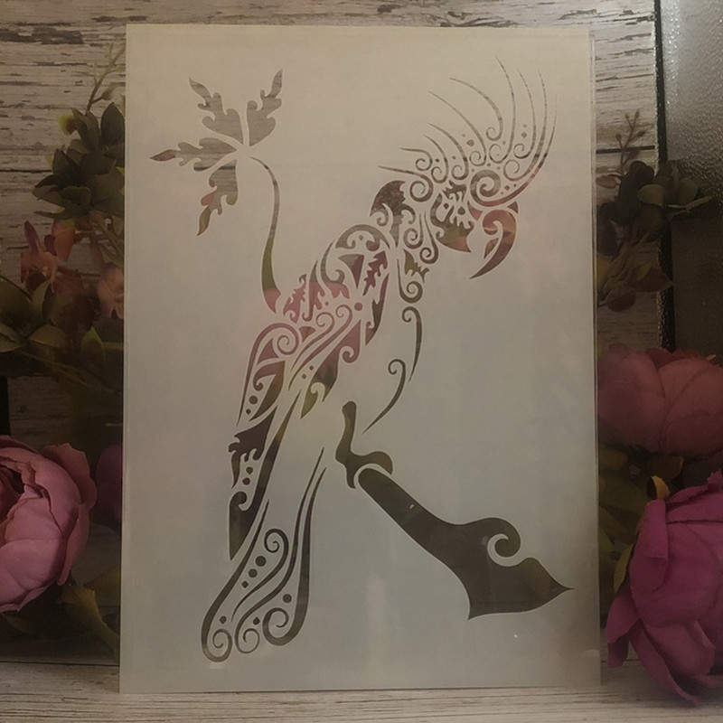 4Pcs A4 29cm Mandala Vuk Papiga Sova DIY šablone za slojeve Zidne slike Album za utiskivanje Ukrasni predložak