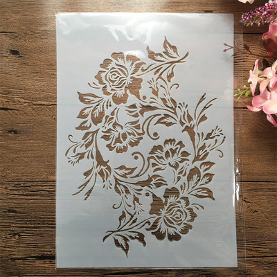 A4 29 cm Rožu ziedi DIY slāņošanas trafareti sienu gleznojumi albums Krāsošana ar reljefu albumu dekoratīvā veidne