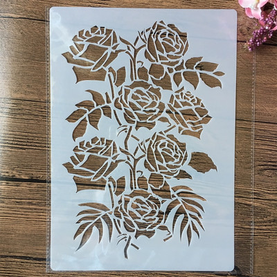 A4 29 cm Rožu ziedi DIY slāņošanas trafareti sienu gleznojumi albums Krāsošana ar reljefu albumu dekoratīvā veidne