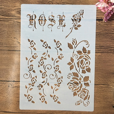 A4 29 cm Rožu ziedi DIY slāņošanas trafareti sienu gleznojumi albums Krāsošana ar reljefu albumu dekoratīvā veidne