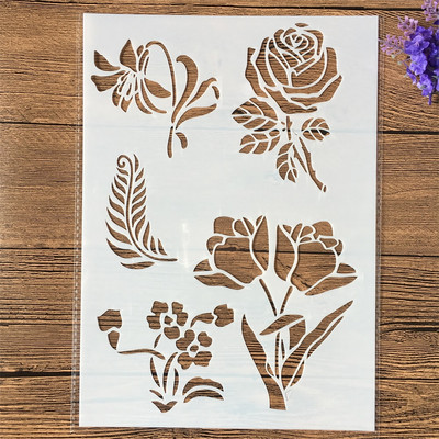 A4 29 cm Rožu ziedi DIY slāņošanas trafareti sienu gleznojumi albums Krāsošana ar reljefu albumu dekoratīvā veidne