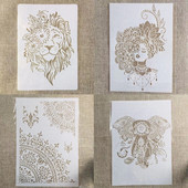 A4 29 cm Mandala lauva zilonis dāma DIY slāņošanas trafareti sienu gleznojums albums Krāsojams reljefs albums dekoratīvā veidne