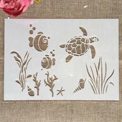 29cm A4 Riba Kornjača Voda DIY Šablone za slojeve Zidne slike Spomenar Bojanje Album za utiskivanje Ukrasni predložak