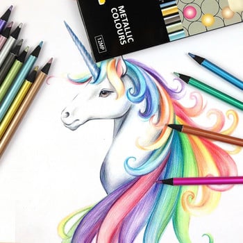 12 цвята метален молив Цветен молив за рисуване Скициране с молив Рисуване с цветни моливи Художествени принадлежности Комплект цветни моливи