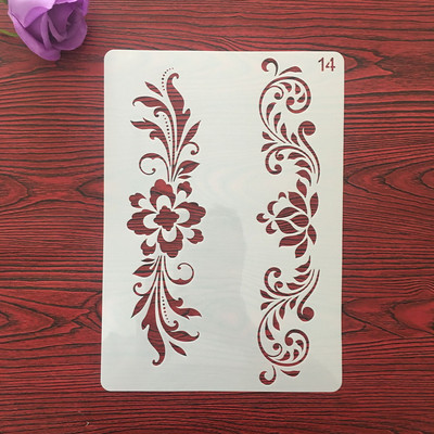 Šablona za slikanje Spomenar bojanje Flower Leaf Border Reljefni album Ukrasna šablona, A4 29 cm, 1 KOM plastična šablona