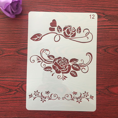 Šablona za slikanje Spomenar bojanje Flower Leaf Border Reljefni album Ukrasna šablona, A4 29 cm, 1 KOM plastična šablona