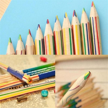 28 бр. Дървени моливи с цветове на дъгата Дървени детски училищни графити Рисуване Живопис Цветни моливи Многоцветно олово Смесен цвят Studen