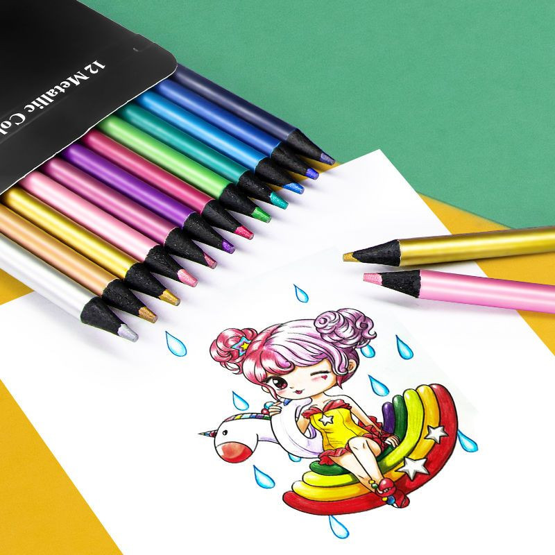 Brutfuner 12 Creioane colorate metalice de culoare Set de schițe pentru desen Creioane colorate de colorat Articole de artă pentru profesie