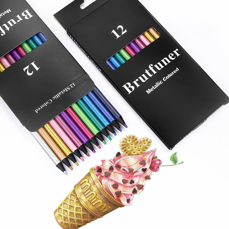 Brutfuner 12 Creioane colorate metalice de culoare Set de schițe pentru desen Creioane colorate de colorat Articole de artă pentru profesie