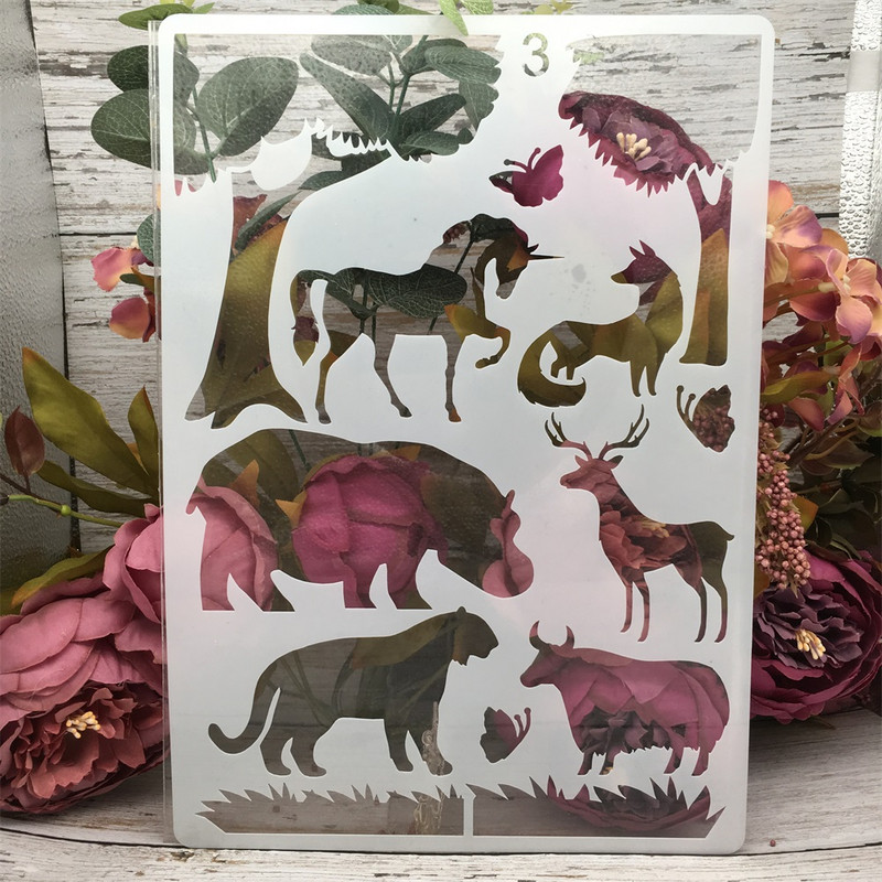 4 τεμ. A4 29cm Dinosaur Camel Wild Animals DIY Layering Stencils Ζωγραφική Λεύκωμα χρωματισμού Ανάγλυφο Διακοσμητικό πρότυπο άλμπουμ