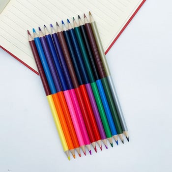 12 бр./компл. Двуцветен дървен молив с маслен цвят с двойна глава за рисуване на скици, живопис, комикси, графити, триъгълна лента, 24 цвята