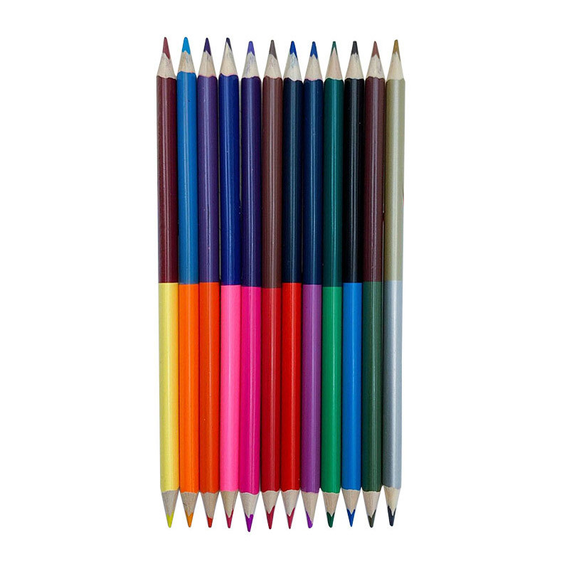 12 τμχ/Σετ Δίχρωμο Δικέφαλο Ξύλινο Λιώδες Μολύβι για Σχέδιο Σκίτσο Τέχνη Ζωγραφική Comic Graffiti Triangle Bar 24 Χρώματα