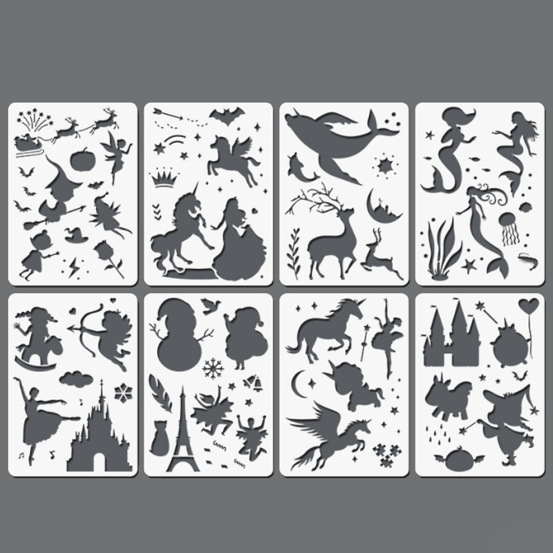 Fantasy jednorožec anjelské šablóny DIY vrstvenie nástenné scrapbooking denník pečiatka vyfarbovanie reliéfna dekorácia maľba šablóna opakovane použiteľné