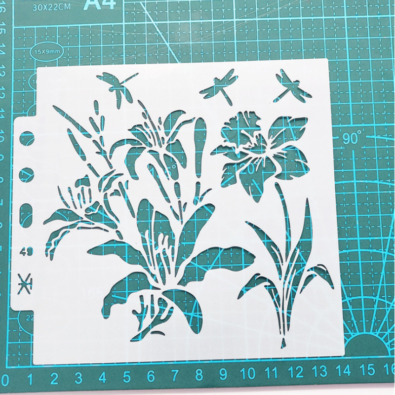 2 kom šablone Dragonfly Flower DIY Zidovi Slojevi Predložak za slikanje Scrapbooking Reljefni album Dekor za višekratnu upotrebu