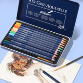 Set de 12 culori Acuarela Creioane Desen Schiță Artă Pictură Pensule Hnadle Comic Graffiti Creion colorat din lemn cu cutie metalică