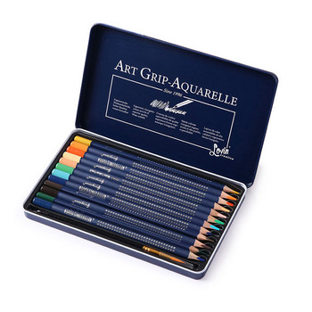 12 цветни комплект акварелни моливи Рисуване Скициране Художествена четка за рисуване Hnadle Комикси Графити Дървен цветен молив с метална кутия