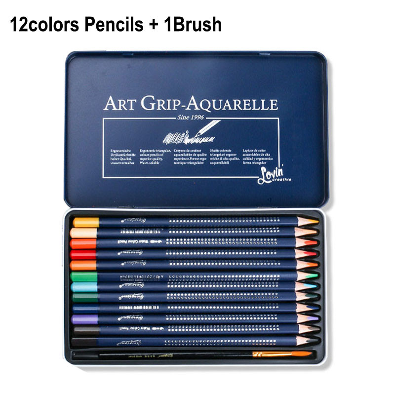 Set de 12 culori Acuarela Creioane Desen Schiță Artă Pictură Pensule Hnadle Comic Graffiti Creion colorat din lemn cu cutie metalică