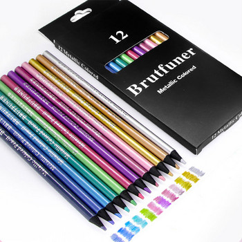 Комплект от 12 бр. Метални цветни моливи Черно дърво 3,0 мм олово за художник Оцветяване Живопис Рисуване Скица Професионални арт консумативи