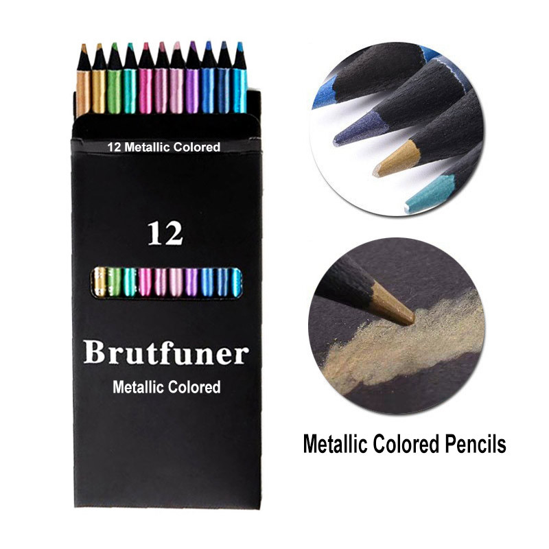 12 tk. komplekt metallist värvilised pliiatsid, must puit, 3,0 mm pliiats kunstnikule värvimiseks, maalimiseks, joonistamiseks visandiks, professionaalsed kunstitarbed