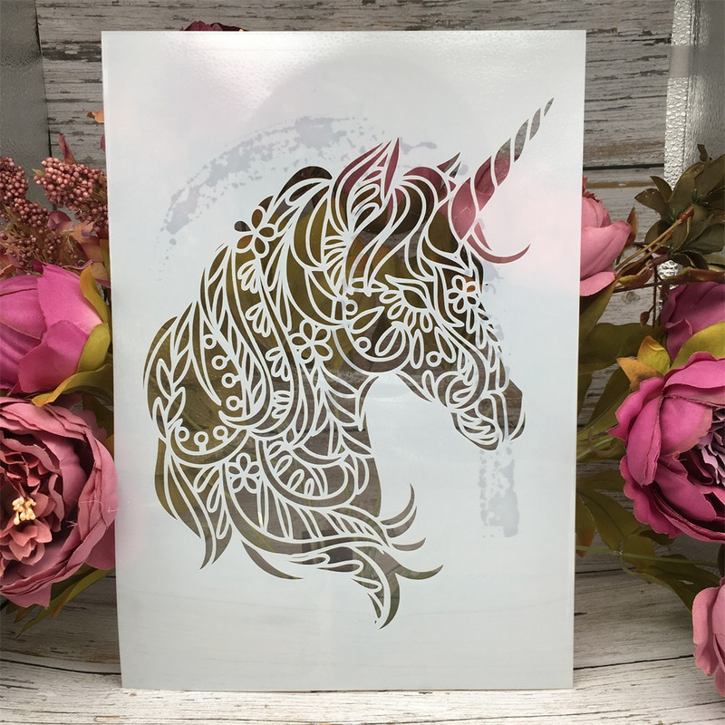 A4 29cm Unicorn DIY Layering Stencils Wall Painting Scrapbook Coloring ανάγλυφο άλμπουμ Διακοσμητικό χάρτινο πρότυπο κάρτας
