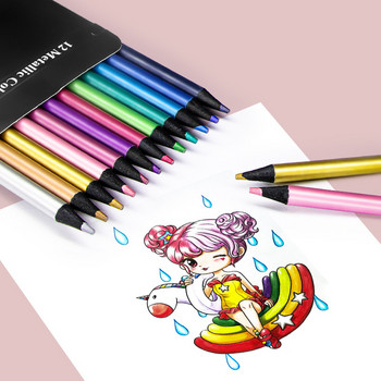 12 цвята/комплект Brutfuner Metallic Pencil Сладки цветни моливи за студенти Професионален молив за рисуване Art School Supplies Канцеларски материали