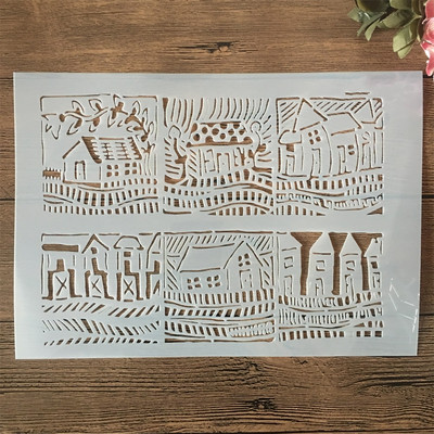 A4 29 cm Metropolis Gradske zgrade DIY Šablone za slojeve Zidne slike Spomenar Bojanje Album za utiskivanje Ukrasni predložak