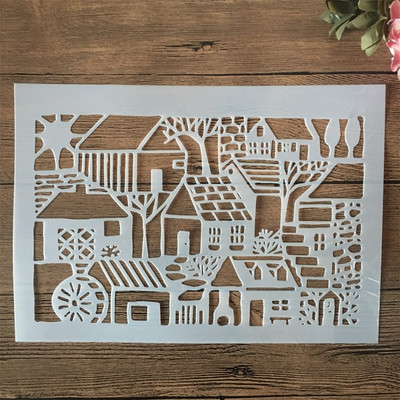 A4 29 cm Metropolis Gradske zgrade DIY Šablone za slojeve Zidne slike Spomenar Bojanje Album za utiskivanje Ukrasni predložak