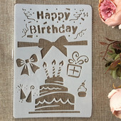 Νέο 26cm Happy Birthday Cake DIY Craft Layering Stencils Ζωγραφική Scrapbooking Stamping ανάγλυφο Πρότυπο κάρτας άλμπουμ
