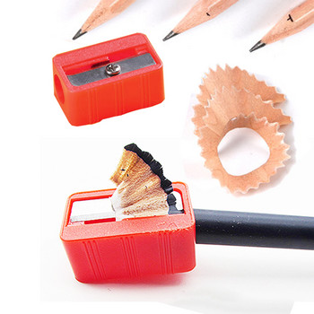 Пластмасова мини червена острилка за моливи с една дупка Канцеларски материали за студенти Правоъгълен режещ нож Малка ръчна острилка за моливи
