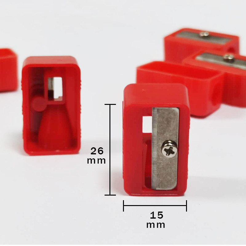 Plastikinis mini raudonas pieštukų drožtuvas su viena skyle studentams raštinės reikmenys stačiakampis pjaustyklės peilis mažas rankinis pieštukų drožtuvas