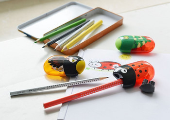 Faber-Castell Сладки острилки за моливи Животински шарки Острилка с две дупки за деца Графитни моливи Пастели Цветни моливи
