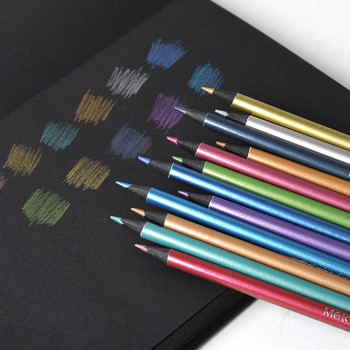 12 цвята Метален молив Комплект скици за рисуване Меко дърво Златен цветен молив за ученически канцеларски материали Консумативи за изкуство