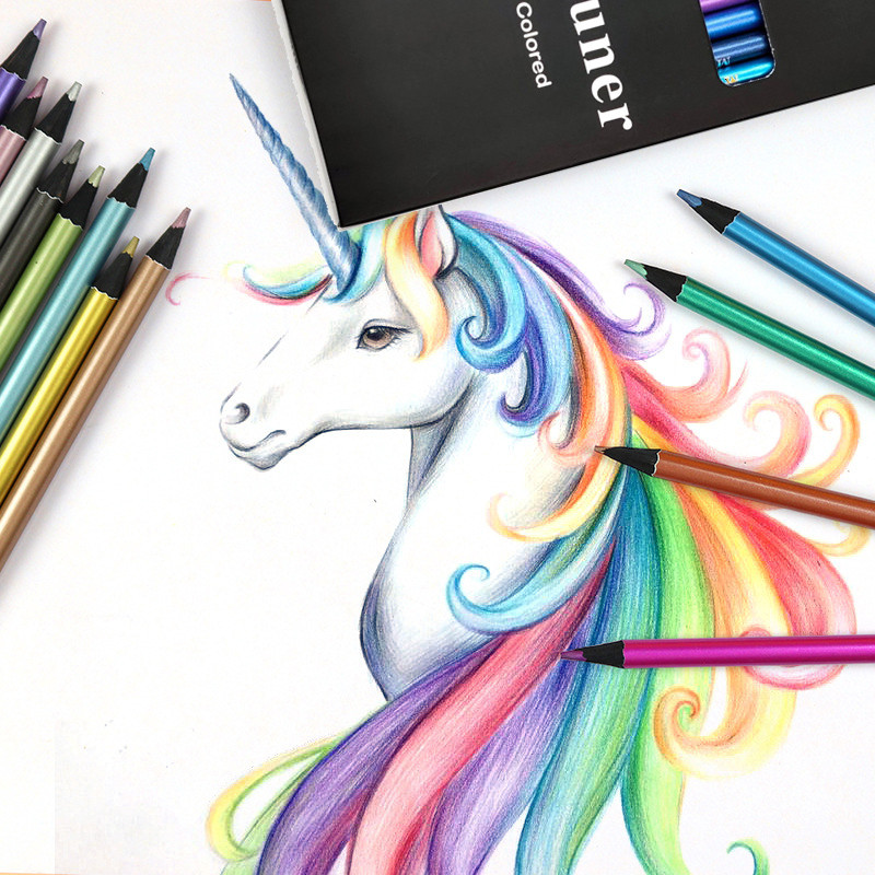 12 színű fém ceruzarajz vázlatkészlet puha fa aranyszínű ceruza iskolai tanulók írószeréhez művészeti kellékekhez