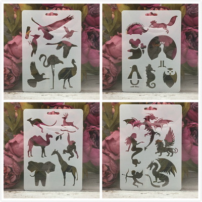 4 τεμ/Σετ 17,8*12,7 cm Dinosaur Giraffe Animals DIY Layering Stencils ζωγραφικής Λεύκωμα ζωγραφικής με ανάγλυφο Πρότυπο διακόσμησης άλμπουμ