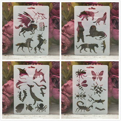 4 buc/set 17,8*12,7 cm Dinozaur Girafă Animale DIY Stratificare Șabloane Pictură Album de însemnări de colorat embosare Album Decor șablon