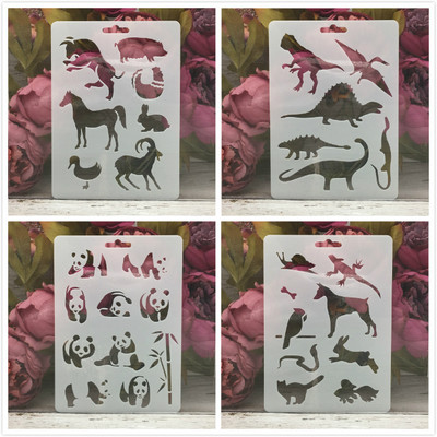 4Pcs/Set 17.8*12.7cm Dinosaur Žirafa Životinje DIY Slojevi Šablone Slikanje Spomenar Bojanje Reljefni Album Dekor Predložak