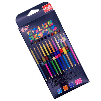 24 цвята двувърхи цветни моливи Hb Professionalwooden Pole Pencil Art Графити Рисуване Канцеларски материали Офис Училищни пособия