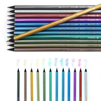 Marco Professional 12 цвята метални цветни моливи Комплект дървени моливи за рисуване Комплект моливи за скици за училищни артикули