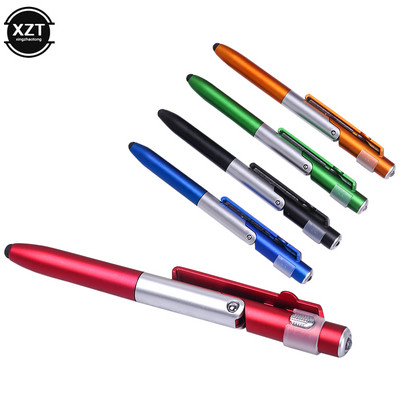 Химикалка 4 в 1 с LED светлина Мултифункционална сгъваема сензорна писалка Капацитивна писалка за таблет Мобилен телефон Поставка за мобилен телефон НОВО