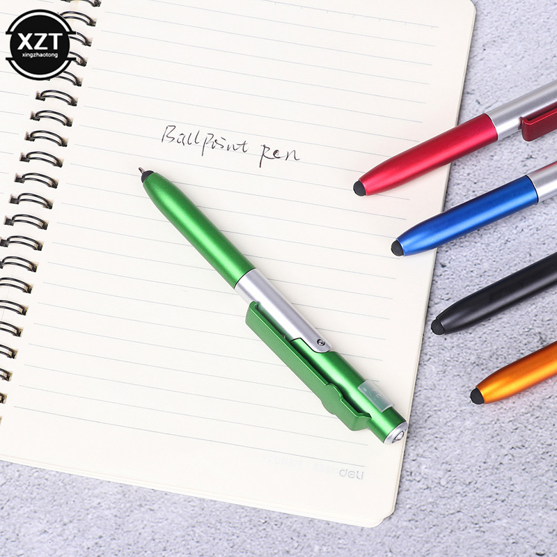 4-ühes pastapliiats LED-valgusega Multifunktsionaalne kokkupandav puutepliiats mahtuvuslik pliiats tahvelarvuti mobiiltelefoni mobiiltelefoni hoidjale UUS