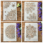 4Pcs/Lot A4 Kružni cvjetni cvijet DIY Šablone za slojeve Slikanje Spomenar Bojanje Album za utiskivanje Predložak za ukrasnu karticu