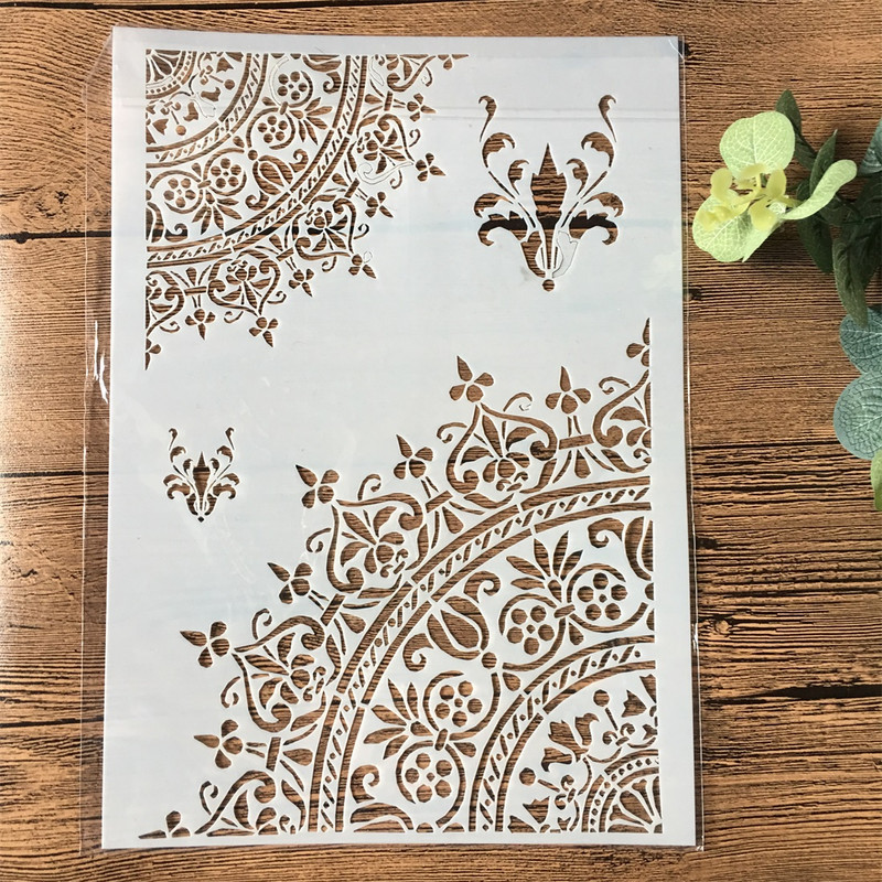 4Pcs/Lot A4 Kružni cvjetni cvijet DIY Šablone za slojeve Slikanje Spomenar Bojanje Album za utiskivanje Predložak za ukrasnu karticu