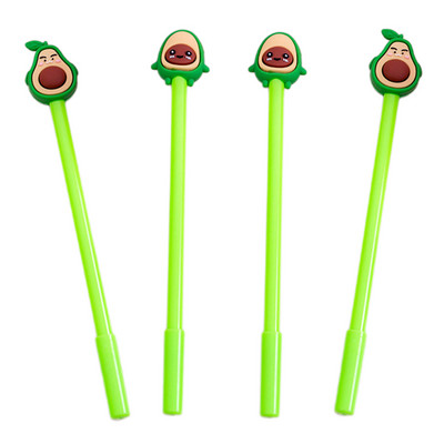 4 gab 0,5 mm avokado gēla pildspalvas Mīkstas, burvīgas dzīvnieku melnas krāsas gēla tintes pildspalvas glītu kancelejas piederumu rakstīšanai, skolas piederumi