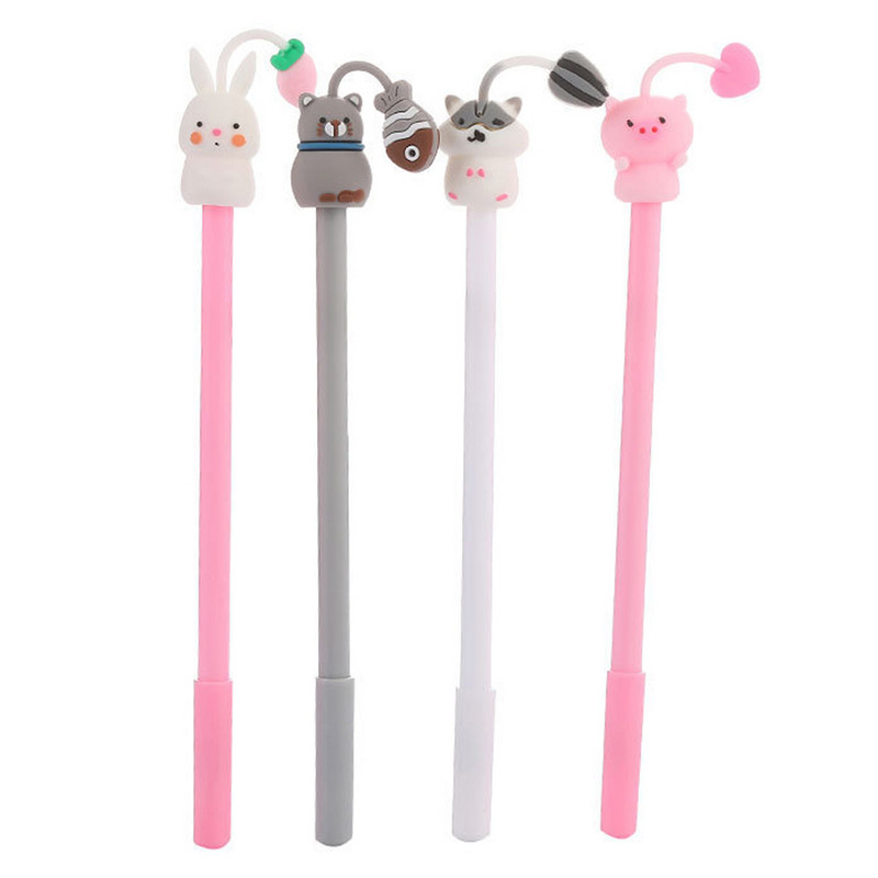 4 gab 0,5 mm avokado gēla pildspalvas Mīkstas, burvīgas dzīvnieku melnas krāsas gēla tintes pildspalvas glītu kancelejas piederumu rakstīšanai, skolas piederumi