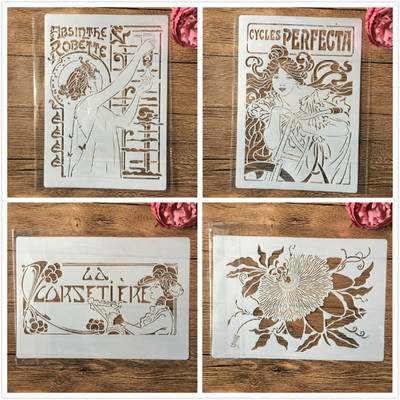 4 ks A4 29cm mýtická bohyňa kvet vrstvené šablóny na maľovanie na stenu scrapbooking vyfarbovanie reliéfny album dekoratívna šablóna