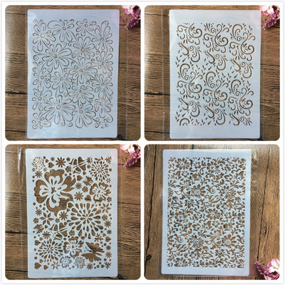 4 ks A4 29*21cm kvetinový list textúra DIY vrstvené šablóny nástenné maľby scrapbooking vyfarbovanie embossovanie album dekoratívna šablóna